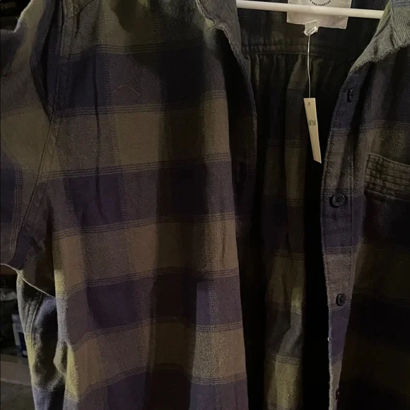 aerie Olive & Navy Plaid Oversized Button-Up Shirt - Picture 5 of 5